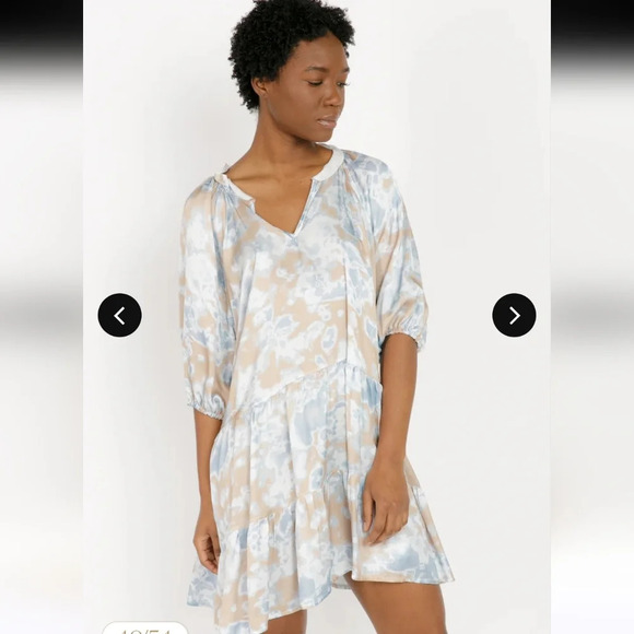 SOFIA MADE in ITALY Silk tunic dress. Celeste tie dye. Blue/ivory One size - Picture 2 of 10